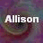 Two side-by-side animated frames of a buddy icon showing the name 'Allison' over a swirling abstract background with purple and green hues.