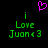 Pixelated green text 'Love Juan <3' with a pink heart symbol above, displayed on black background.