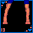 Animated contact sheet of a pixel art character performing dance moves with text animation, showing legs, torso, and full-body poses alongside sequential text phrases "I got that fire like oh" on black background with blue border.