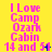 Yellow background with pink text reading "I Love Camp Ozark Cabin 14 and 51" in three , each containing three identical text blocks