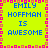 Pixelated yellow background with blue text reading "EMILY HOFFMAN IS AWESOME" in four identical quadrants bordered by pink and orange pixel squares.