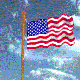 American flag on a pole waving against a blue sky with white clouds, displayed in a of identical frames