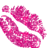 Three pink pixelated lip prints on a gray background, each with distinct spacing and orientation.