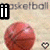 A basketball-themed buddy icon with multiple text overlays and heart symbols on a wooden court background.