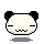 Pixelated panda head with black ears, white face, and green chin border; four variations show mouth expressions changing from closed to open teeth.