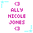 Pixelated icon with repeated text and symbols on white background, featuring pink text and cyan decorative elements.