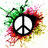 Six peace symbol icons arranged in two , each with distinct color schemes and backgrounds