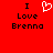 Red background with black text reading "I Love Brenna" and a white pixelated heart symbol replacing the word "love" in one version.