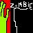 Pixelated icon with green and red vertical stripes on left, white outline of a head and neck, and 'ZOMBIE' text in blocky white letters against black background.