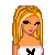 Pixel art of a blonde woman with long hair wearing a white top and black shorts, accompanied by text stating 'I might be Slutty But at least I'm Popular!' in blue and pink.