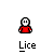 Pixel art character in red shirt with white face and black eyes, shown in multiple poses with text 'Lice' below each frame.