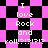 Pixelated text "I love Rock and roll!?!?" on a pink-and-black checkered background with animated pattern shifts.