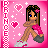 Pixel art animation of a cartoon girl with brown hair and blue eyes in various poses on pink backgrounds with hearts, displayed as an 8-frame contact sheet.