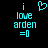 Cyan pixelated text and symbols on black background, with a heart symbol appearing in the first frame.