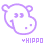 Purple cartoon hippo head with closed eyes and a smile, displayed in multiple positions with varying text labels beneath it