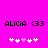 Pixelated text 'ALICIA <33' on bright pink background with two of white and pink plus signs below