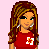Pixel art of a girl with long brown hair wearing red top and blue jeans, showing full body and close-up views on pink background.