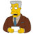 Pixelated character with yellow skin, gray hair, brown jacket, blue tie, and white shirt holding a document.