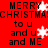 Red background with black text reading 'MERRY CHRISTMAS to u and u and ME' repeated twice, white snowflakes scattered across the image.