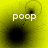 Yellow background with four black circular shapes and white text reading 'poop' in each quadrant.