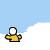 A 4x4 contact sheet of a pixel art animation featuring a yellow stick figure character with white head against blue sky and clouds, showing sequential motion frames including throwing a ball and speech bubble changes.