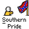 Animated contact sheet of a Southern Pride buddy icon featuring a yellow stick figure and Confederate flag with varying animations across 8 frames.