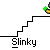 identical pixel art icons showing a yellow figure with a white head holding a green object on a staircase, with 'Slink' text below each