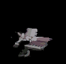 Animated cartoon character in a pink and white outfit with dark green accents, performing a sequence of arm movements against black background.