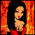 Animated contact sheet of a pixel-art vampire character with red eyes and fangs against a fiery background, showing multiple poses across six frames.