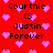 Red background with pink pixelated hearts and repeated black text reading "Courtnie <3 Justin Forever" in a pattern