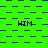 Green background with blue square patterns and repeated black text 'HIM' in multiple