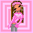 Animated contact sheet of a pixel-art doll character in pink and brown tones, showing sequential frames where the character's size decreases while text changes from 'I'm not' to 'I'm just vertically challenged'.