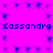 A static image with a bright purple background featuring repeated blue text reading "Cassandra" in two horizontal , surrounded by small star-like patterns