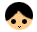 Pixelated circular icon shows a character with black hair, light skin, and two expressions: open eyes with pupils and closed eyes with horizontal lines.