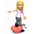 Animated sequence of a blonde character in pink shirt and gray pants standing on red heart-shaped object with varying arm positions.