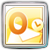 Pixelated icon with orange and yellow gradient background, large orange 'Q' symbol, white stylized figure, and metallic border.
