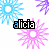 Animated contact sheet of a repeating pattern featuring the name 'alicia' over colorful snowflake-like shapes in blue, purple, and pink on white background.