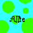 Pixelated green circles float on a cyan background with two identical 'Alic' text elements in black pixelated font.