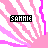Pixelated pink and white zebra-stripe pattern with black text reading 'SAMMIE' on each stripe segment, arranged in a