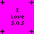 Bright pink background with black pixelated text "I Love S.O.S" and scattered plus signs, some of which change position across frames.