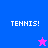 Four quadrants display 'TENNIS!' text with a star icon; top-left blue, bottom-right purple, bottom-left pink background. Star changes color from pink to blue.