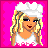 A 4-frame pixel art contact sheet showing a cartoon girl character with blonde hair, white top, and blue jeans across different poses on a bright pink background.