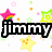 Pixelated text reads "jimmy bores" above "me just kidding lol" on white background with colorful stars and small dots.
