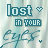 A 4-frame animated contact sheet showing a pixelated text-based icon with the phrase "lost in your eyes" and varying small symbols above the word "lost", set against a light blue striped background.