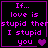 Four identical display purple text on black background with a heart symbol changing from single to double