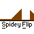 Animated sequence of a red-and-blue Spider-Man character performing flips over brown triangular shapes on gray background, with repeated "Spidey Flip" text below.