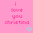 Pink background with repeated text "i love you christina" in pink and cyan hearts below each phrase.