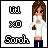 Pixel art buddy icon featuring a female character with brown hair and white lab coat alongside three black-and-white checkered symbols on a transparent background.