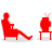 A 6-frame animated contact sheet showing a red stick figure interacting with a TV on a table, displaying motion effects like blurred trails and circular outlines across frames.