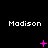 Pixelated text 'Madison' appears above three of pink star-like symbols on a black background, with the stars changing shape and position across frames